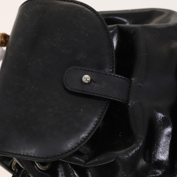 GUCCI Bamboo Backpack Enamel Black Silver 003 2034 0030 Auth 135553
