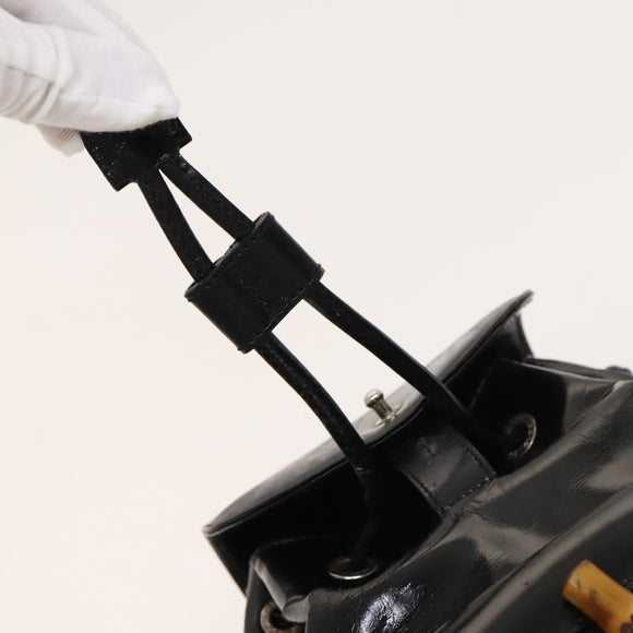 GUCCI Bamboo Backpack Enamel Black Silver 003 2034 0030 Auth 135553