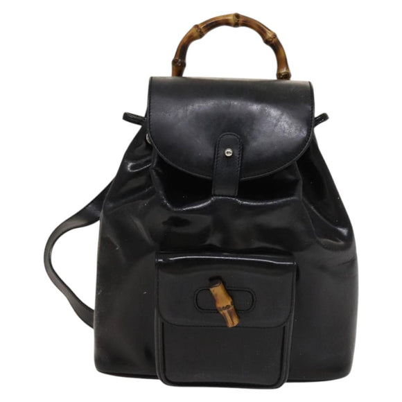 GUCCI Bamboo Backpack Enamel Black Silver 003 2034 0030 Auth 135553
