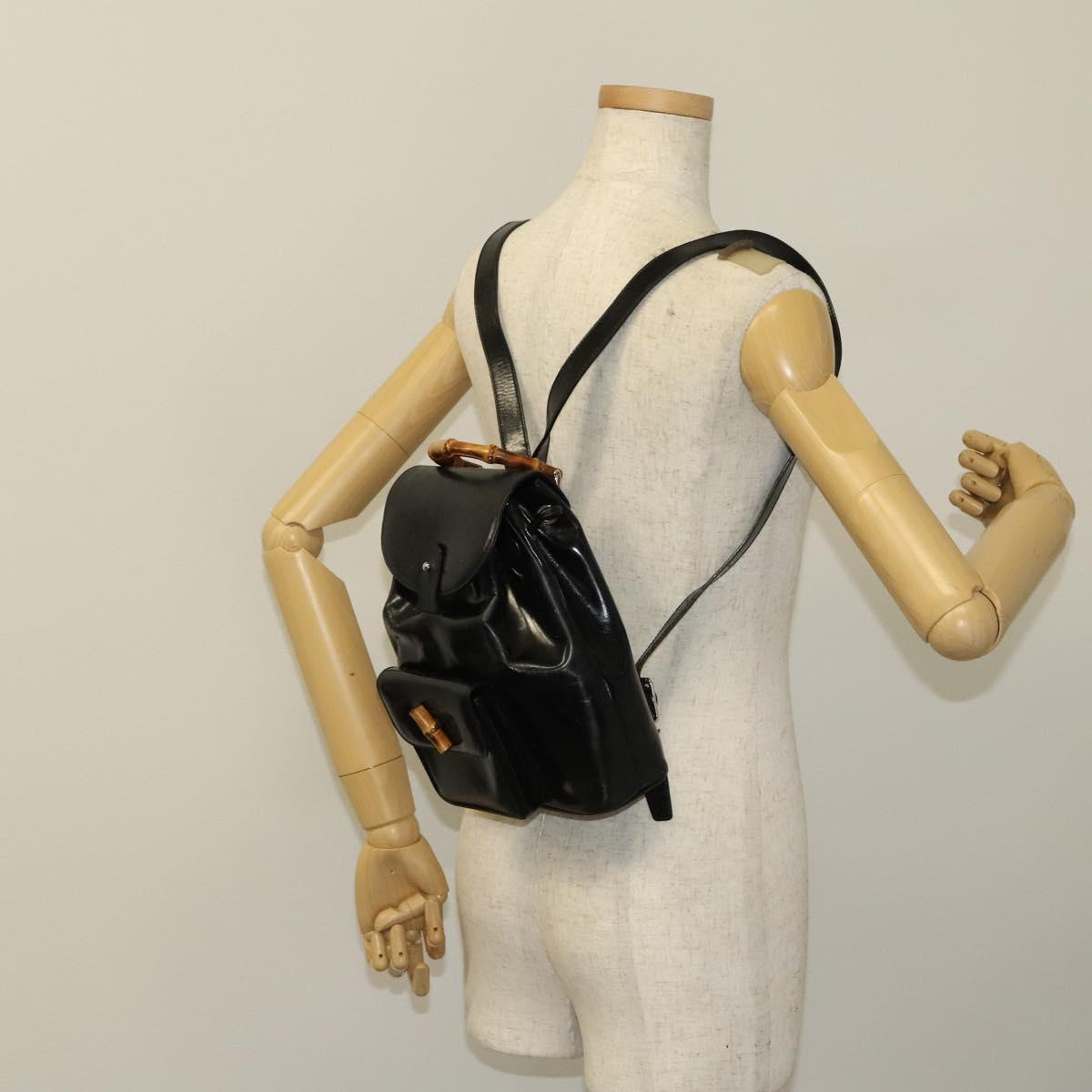 GUCCI Bamboo Backpack Enamel Black Silver 003 2034 0030 Auth  display picture 1