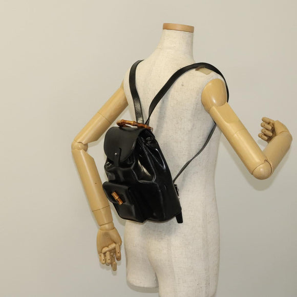 GUCCI Bamboo Backpack Enamel Black Silver 003 2034 0030 Auth 135553