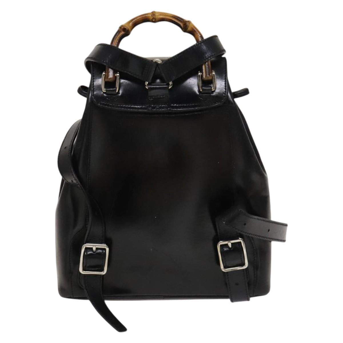 GUCCI Bamboo Backpack Leather Black Gold 003 1956 0030 Auth ka1325A GUCCI Bamboo Backpack handbag in vintage black leather  main image 2