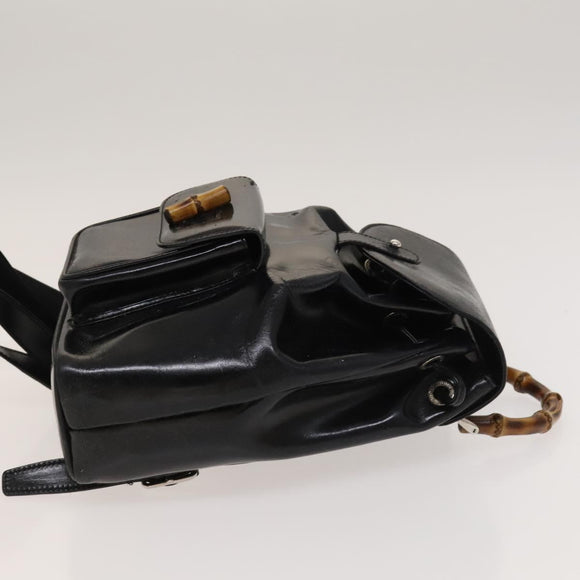 GUCCI Bamboo Backpack Enamel Black Silver 003 2034 0030 Auth 135553