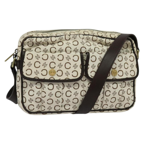 CELINE C Macadam Canvas Shoulder Bag White Auth 135554