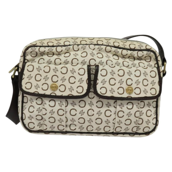 CELINE C Macadam Canvas Shoulder Bag White Auth 135554
