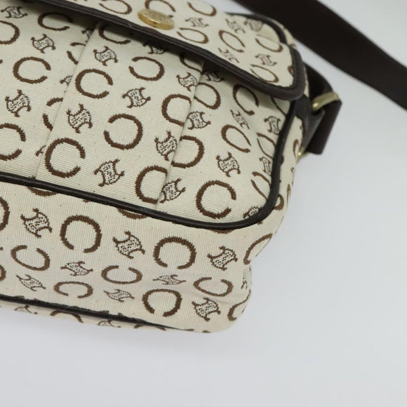 CELINE C Macadam Canvas Shoulder Bag White Auth 135554