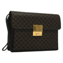 CELINE Macadam Canvas Clutch Bag PVC Leather Black Gold Auth 135556-1
