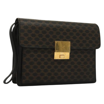 CELINE Macadam Canvas Clutch Bag PVC Leather Black Gold Auth 135556