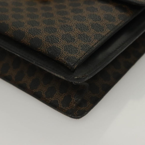 CELINE Macadam Canvas Clutch Bag PVC Leather Black Gold Auth 135556