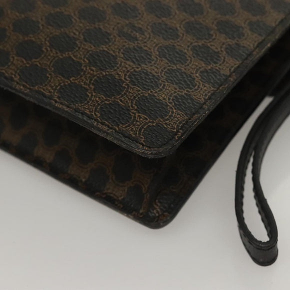 CELINE Macadam Canvas Clutch Bag PVC Leather Black Gold Auth 135556