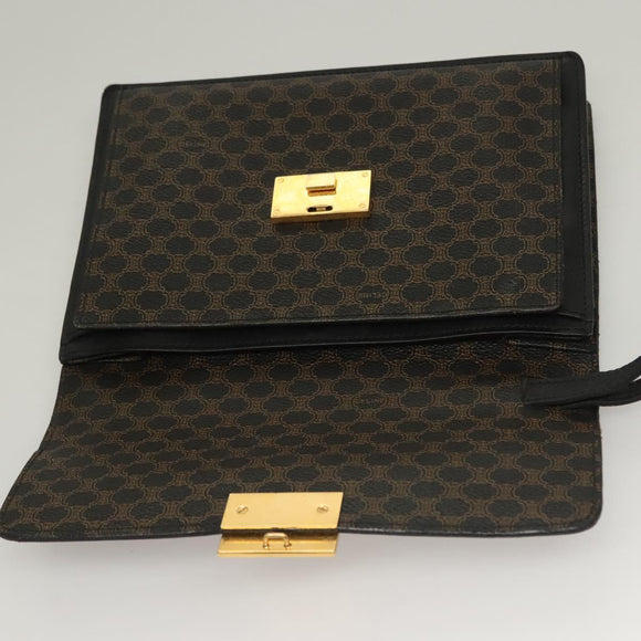 CELINE Macadam Canvas Clutch Bag PVC Leather Black Gold Auth 135556