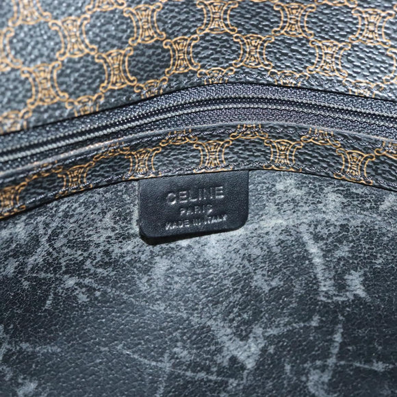 CELINE Macadam Canvas Clutch Bag PVC Leather Black Gold Auth 135556