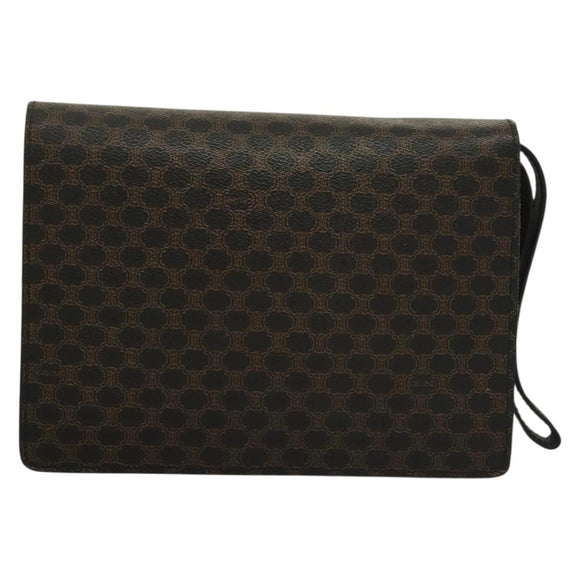 CELINE Macadam Canvas Clutch Bag PVC Leather Black Gold Auth 135556