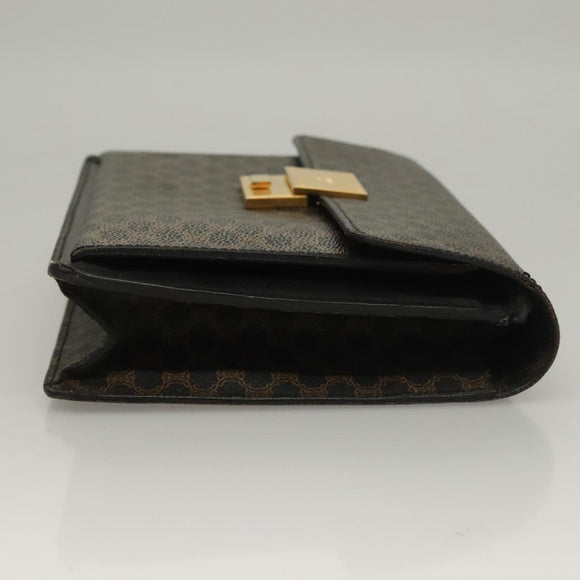 CELINE Macadam Canvas Clutch Bag PVC Leather Black Gold Auth 135556