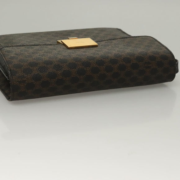 CELINE Macadam Canvas Clutch Bag PVC Leather Black Gold Auth 135556