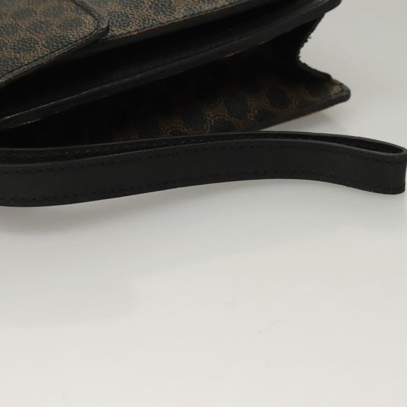 CELINE Macadam Canvas Clutch Bag PVC Leather Black Gold Auth 135556
