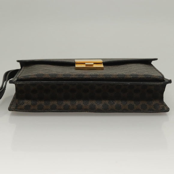 CELINE Macadam Canvas Clutch Bag PVC Leather Black Gold Auth 135556