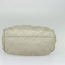 CHANEL Wild Stitch Hand Bag Leather Silver tone CC Auth 135561-22