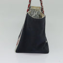 CHANEL Chain Tote Bag No5 Canvas Navy Silver CC Auth 135564-17