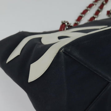CHANEL Chain Tote Bag No5 Canvas Navy Silver CC Auth 135564 - 0