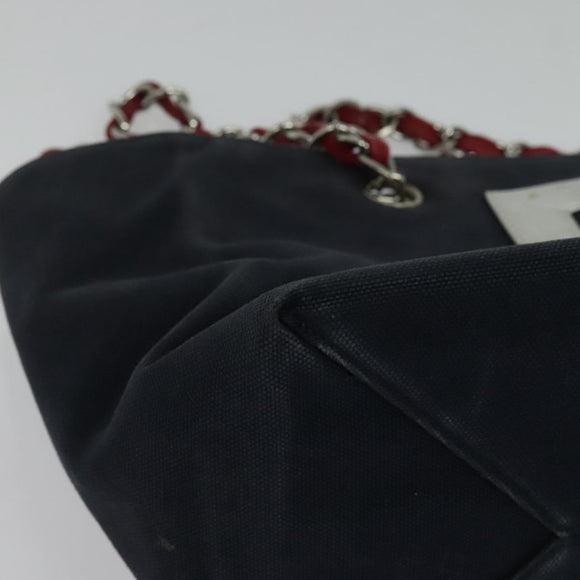 CHANEL Chain Tote Bag No5 Canvas Navy Silver CC Auth 135564