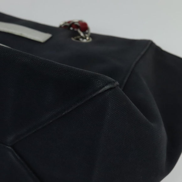 CHANEL Chain Tote Bag No5 Canvas Navy Silver CC Auth 135564