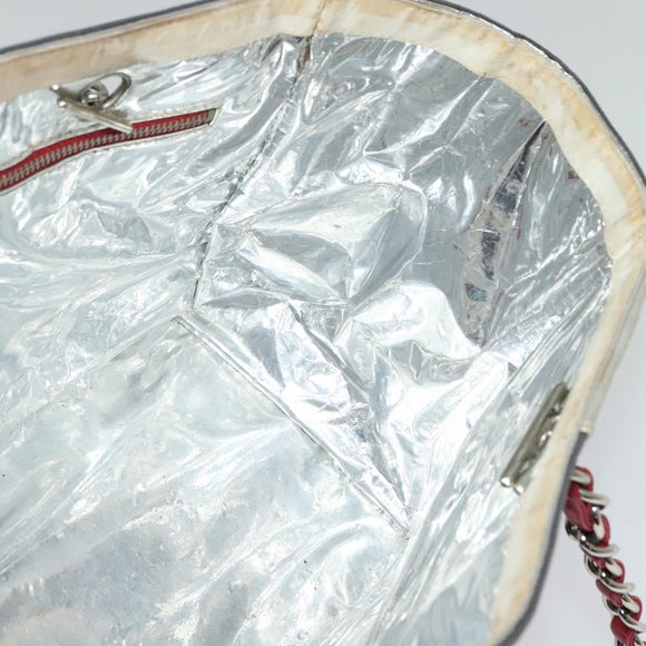 CHANEL Chain Tote Bag No5 Canvas Navy Silver CC Auth 135564