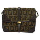 FENDI Zucca Canvas Shoulder Bag Black Brown Auth 135567-13