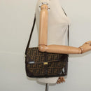FENDI Zucca Canvas Shoulder Bag Black Brown Auth 135567-23