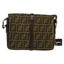 FENDI Zucca Canvas Shoulder Bag Black Brown Auth 135567-2