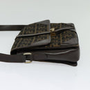 FENDI Zucca Canvas Shoulder Bag Black Brown Auth 135567-3