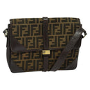 FENDI Zucca Canvas Shoulder Bag Black Brown Auth 135567-1