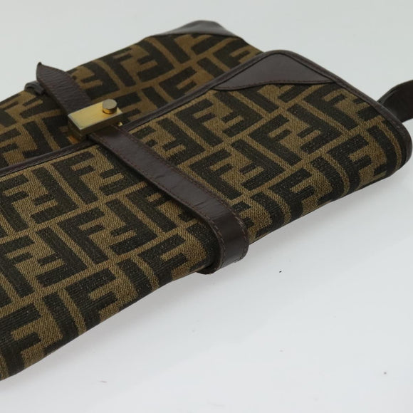 FENDI Zucca Canvas Shoulder Bag Black Brown Auth 135567