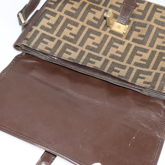 FENDI Zucca Canvas Shoulder Bag Black Brown Auth 135567