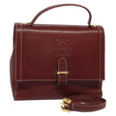LOEWE Anagram Hand Bag Leather 2way Red Gold Auth 135569-1