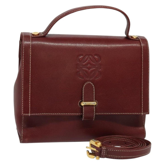 LOEWE Anagram Hand Bag Leather 2way Red Gold Auth 135569