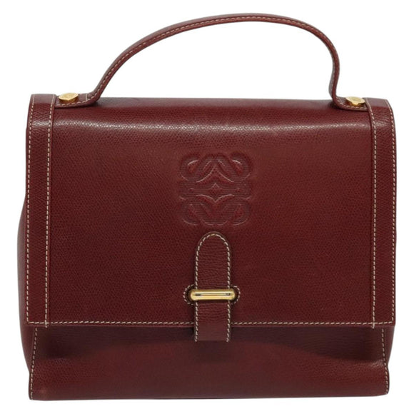 LOEWE Anagram Hand Bag Leather 2way Red Gold Auth 135569