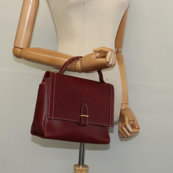 LOEWE Anagram Hand Bag Leather 2way Red Gold Auth 135569