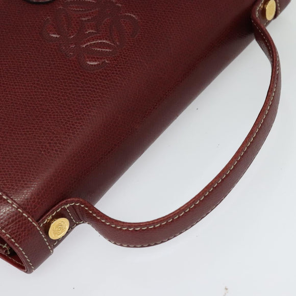 LOEWE Anagram Hand Bag Leather 2way Red Gold Auth 135569