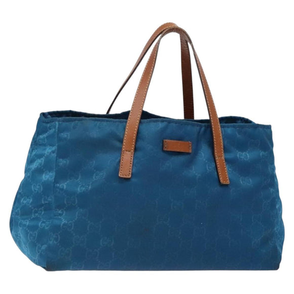GUCCI GG Canvas Tote Bag Nylon Leather Blue Auth 135603