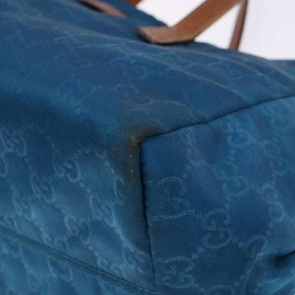 GUCCI GG Canvas Tote Bag Nylon Leather Blue Auth 135603