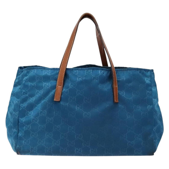 GUCCI GG Canvas Tote Bag Nylon Leather Blue Auth 135603