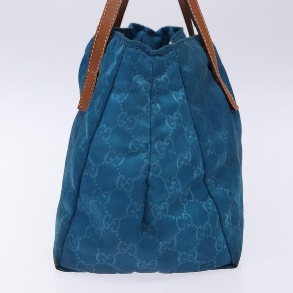 GUCCI GG Canvas Tote Bag Nylon Leather Blue Auth 135603