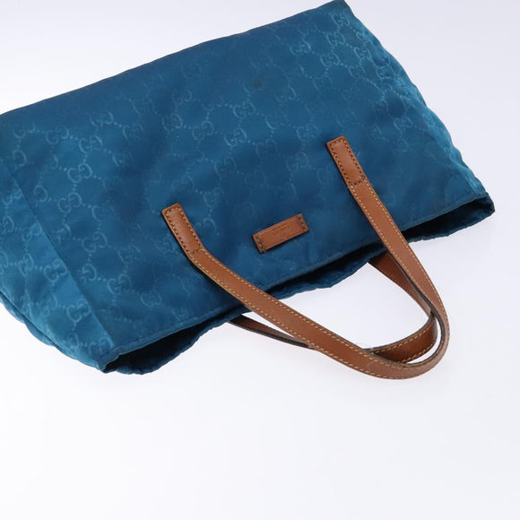 GUCCI GG Canvas Tote Bag Nylon Leather Blue Auth 135603