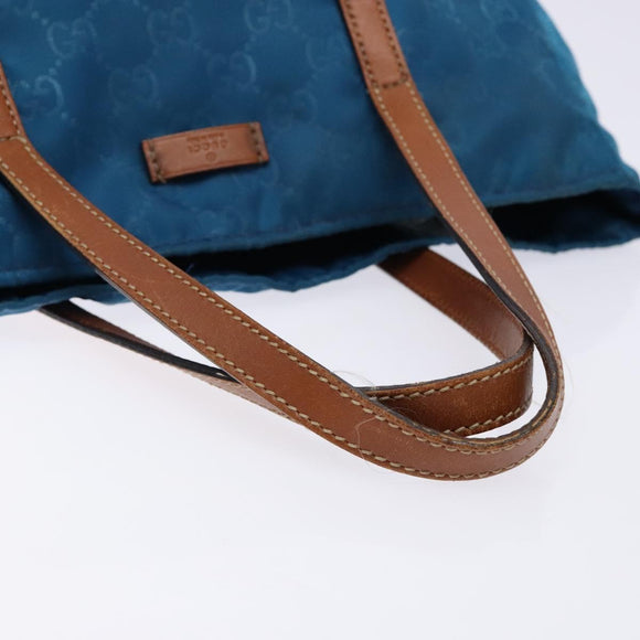 GUCCI GG Canvas Tote Bag Nylon Leather Blue Auth 135603