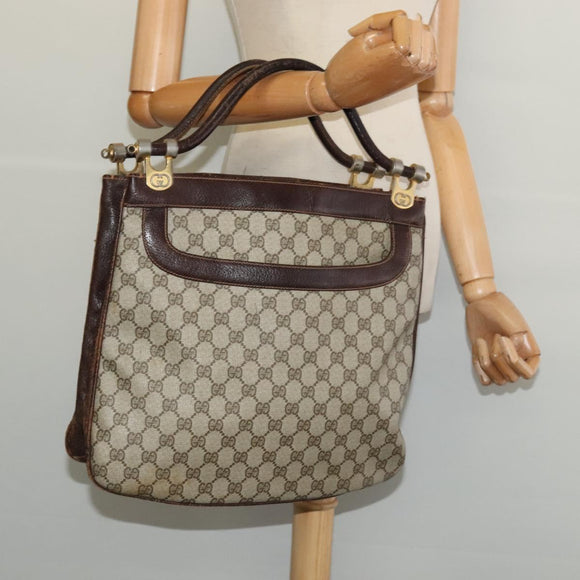 GUCCI GG Supreme Tote Bag PVC Beige Gold Auth 135605