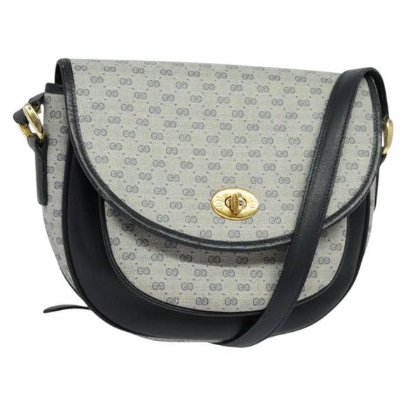 GUCCI Micro GG Supreme Shoulder Bag PVC Navy Gold Auth 135606