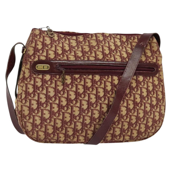 Christian Dior Trotter Canvas Shoulder Bag Red Gold Auth 135614