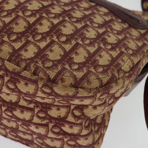 Christian Dior Trotter Canvas Shoulder Bag Red Gold Auth 135614