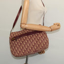 Christian Dior Trotter Canvas Shoulder Bag Red Gold Auth 135614-21